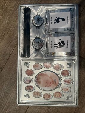 Collections Etc Baby Keepsake 5-Piece Silver-Tone Gift Set for First Year with F